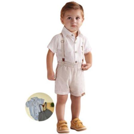 Conjunto body bermuda e suspensório